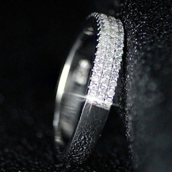 Plain Trendy Round Gems Full Around Filled Eternity Zircon Ring for Women, PD044 - Picture 1 of 3